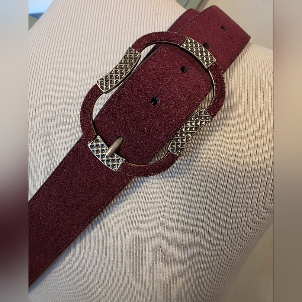 Nine West Vintage Belt Size Large Synthetic Leather Plum Burgundy Western Style - Picture 2 of 6